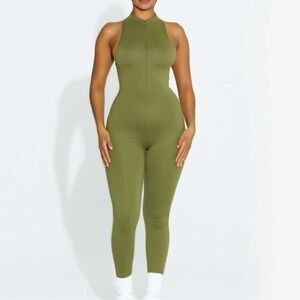 Naked Wardrobe Snatched Olive Green Jumpsuit
